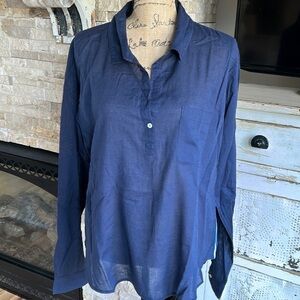 Sundry navy popover thin cotton collar v-neck long sleeve shirt rainbow stripe